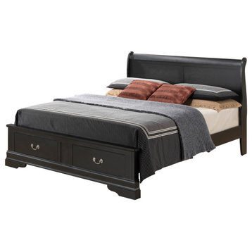 Louis Philippe Black Full Storage Sleigh Bed With 2 Drawers