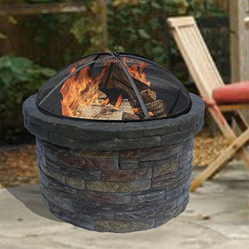 27"Outdoor Round Stone Wood Burning Fire Pit