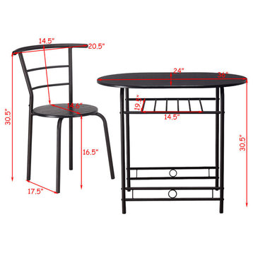 Costway 3 PCS Dining Set Table and 2 Chairs Home Kitchen Breakfast Bistro Pub