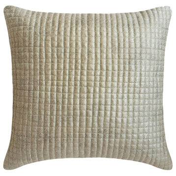 Silver Faux Leather Checkered Quilted 14"x14" Throw Pillow Cover - Sterling Hide