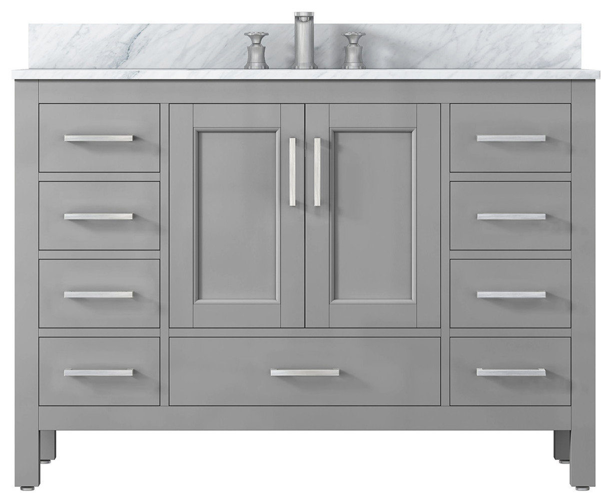 Bathroom Vanity with Carrara Marble Top with Basin, 48'' - Transitional ...