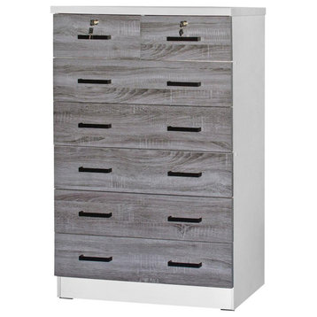 Better Home Products Cindy 7 Drawer Chest Wooden Dresser In Gray & White