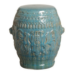 Turquoise Classic Peony Garden Stool - Accent And Garden Stools