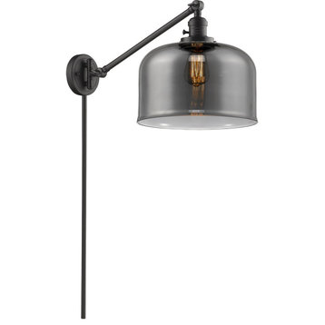 X-Large Bell 1 Light Swing Arm or Wall Lamp, Oil Rubbed Bronze, Plated Smoke