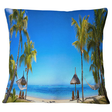 Mauritius Beach with Chairs Seashore Photo Throw Pillow, 16"x16"