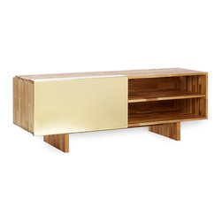 LAXseries Entertainment Shelf with polished brass sliding cover - Entertainment Centers And Tv Stands