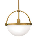 Hudson Valley Lighting - Stratford, One Light 14-inch Pendant, Aged Brass Finish, Opal Matte Glass Shade - By valuing a material's inherent beauty above fussy ornamentation, early 20th century designers broke free from the wearisome attributes of Victorian style. Stratford's domes of glowing glass are a refreshing successor to fringed and frilly shades. The collection's open metal armatures recall the iconic iron and glasswork ceilings of New York's bygone era.