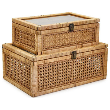 Two's Company 53697 Rattan Decorative Storage Boxes, 2-Piece Set