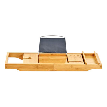 ToiletTree Products Bamboo Bathtub Caddy with Extending Sides and Book Holder