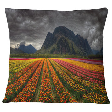Beautiful Colored Tulips Panorama Landscape Printed Throw Pillow, 18"x18"