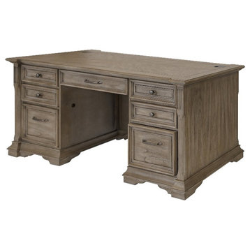 Pemberly Row Wood Double Pedestal Executive Office Desk in Light Brown
