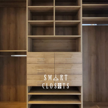 Master Walk In and Wall Unit Closet in Esterel Finish Designed by Smart Closets