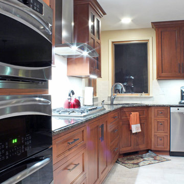 Red Cherry Transitional Kitchen with Cherry Island