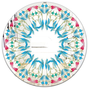 Designart Ottoman Blue Flower Wreath Farmhouse Oval Or Round Decorative Mirror,