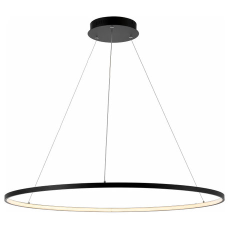 Circulo Metal Round Modern LED Pendant, Matte Black, Width: 34.88"