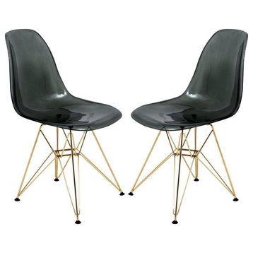 LeisureMod Cresco Modern Gold Eiffel Base Dining Side Chair in Black Set of 2