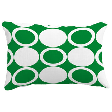 Mod Circles Geometric Print Throw Pillow With Linen Texture, Green, 14"x20"