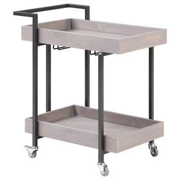 Bowery Hill Contemporary Wood Serving Cart in Antique Gray Finish
