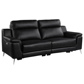 Lexicon Antonio 19" Modern Leather Power Reclining Sofa in Black