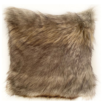 Plutus Gray Wolverine Pelage Animal Faux Fur Luxury Throw Pillow, 20"x20"
