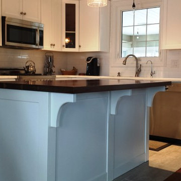 White Shaker Kitchen Walnut Island Top