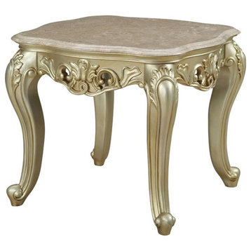 ACME Gorsedd Square Marble Top End Table in Golden Ivory