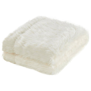 Textured Faux Fur Throw Blanket, Pinstripe
