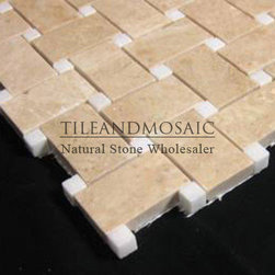 Crema Marfil Marble Basketweave Mosaic Tile with White Thassos Dots Polished - Products