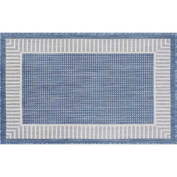 Elgin Transitional Striped Border Blue/Cream Indoor/Outdoor Scatter Mat 2'x3'