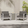 GDF Studio Coral Bay Outdoor Aluminum Club Chairs With Side Table, Silver