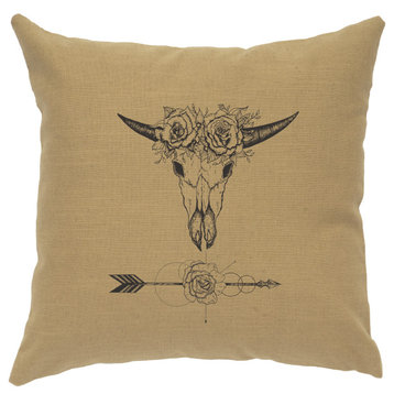 Image Pillow 16x16 Bull and Flowers Linen Straw