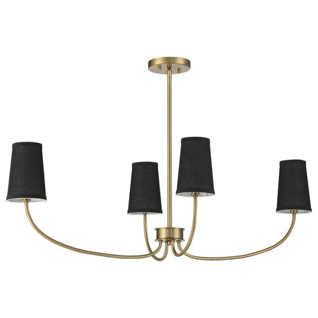 4-Light Chandelier, Natural Brass