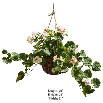 Pure Garden Faux Flower Arrangement With Hanger Basket, Light Pink