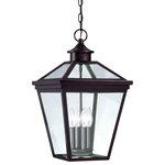 Savoy House - Savoy 5-145-13, Ellijay Hanging Lantern - Brighten the exterior of your home and welcome your guests in style, with the Ellijay hanging lantern. The design mimics a vintage gas lantern, with a classic, tapered box shape and decorative top finial. A sumptuous English bronze finish adds traditional flair, and blends well with other hardware and architectural materials. Panes of clear glass fill all four side panels and the roof panels, too. Four 40W, C-style bulbs provide inviting and secure illumination. This lantern measures 12`` wide and 20.75`` high. You`ll enjoy its timeless style and enhance the beauty of your property, whether on your porch, patio, sunroom, pergola, or hung from other ceilings in your outdoor living areas.