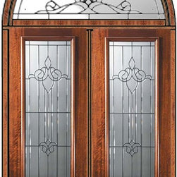 Prehung Transom Double Door 96 Mahogany Arlington 3/4 Lite Glass - Front Doors