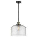 Innovations Lighting - Large Bell 1-Light LED Pendant, Black Antique Brass, Glass: Seedy - One of our largest and original collections, the Franklin Restoration is made up of a vast selection of heavy metal finishes and a large array of metal and glass shades that bring a touch of industrial into your home.