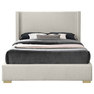 Royce Linen Upholstered Bed, Beige, Queen