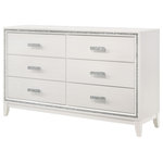 Acme Furniture - Haiden Dresser, White Finish - Classic design with touches of modern aspects makes this Haiden Dresser ideal for any bedroom. The piece offers a rectangular tabletop and six storage drawers for displaying or organizing. It also features a glamorous shimmering silver accent trim that adds richness to design. The drawer handles with the same shimmering silver tie them all together to create a cohesive look. The white finish makes it easy to fit into already existing decor.