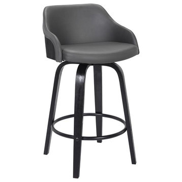 Armen Living Alec Modern Faux Leather Swivel Barstool in Black and Gray