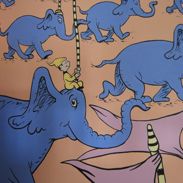 Oh, The Places You'll Go! Dr. Seuss Mural throughout a nursery