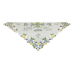 Xia Home Fashions - Fancy Flowers 34"x34" Table Topper, Blue - Tablecloths