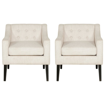 Aragon Tufted Accent Chairs, Set of 2, Dark Beige and Espresso, Fabric