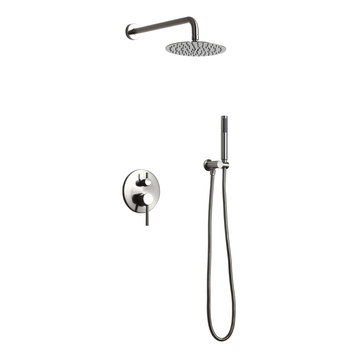 Modern  Wall Mounted Rain Shower System with Handheld Shower, Brushed Nickel, 10