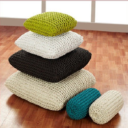 Hand Knitted Cotton Pouf & Cushions - Floor Pillows And Poufs
