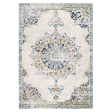 Sunny Wildflower Medallion Area Rug, Blue, 5'x7'5"