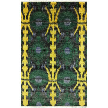 Oriental Ikat Hand Knotted Area Rug 6x9, P4994