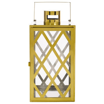 Cecil Outdoor 14" Modern Stainless Steel Lantern, Gold
