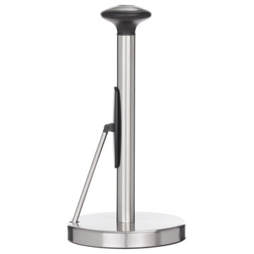 Jiallo Stainless Steel Paper Towel Holder with Black Knob and Tension Arm