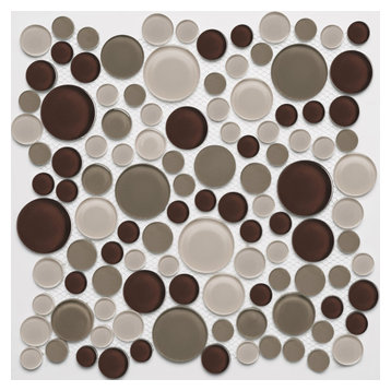 11"x11" Glass Mosaic Tile, Bubble Collection, Frappuccino, Mixed Rounds, Set of