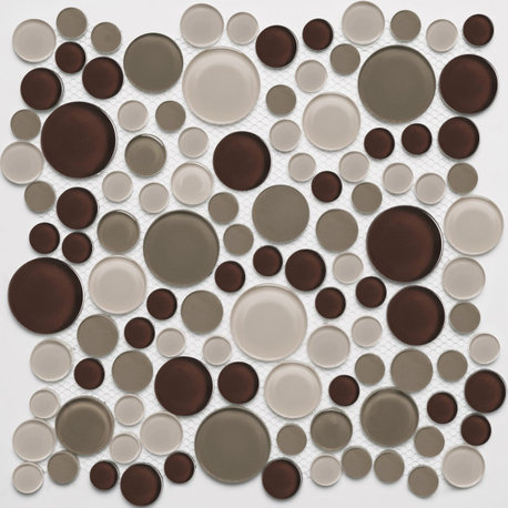 11"x11" Glass Mosaic Tile, Bubble Collection, Frappuccino, Mixed Rounds, Set of